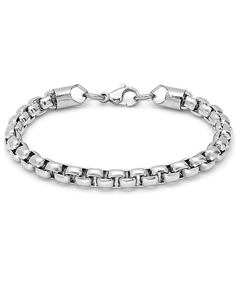 stainless steel rounded box bracelet|Steeltime Men's oxidized stainless steel round box chain bracelet.